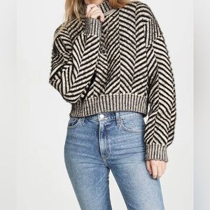 C MEO Collective Black & Tan Chevron Design Long Sleeve Crew Neck Sweater Size S